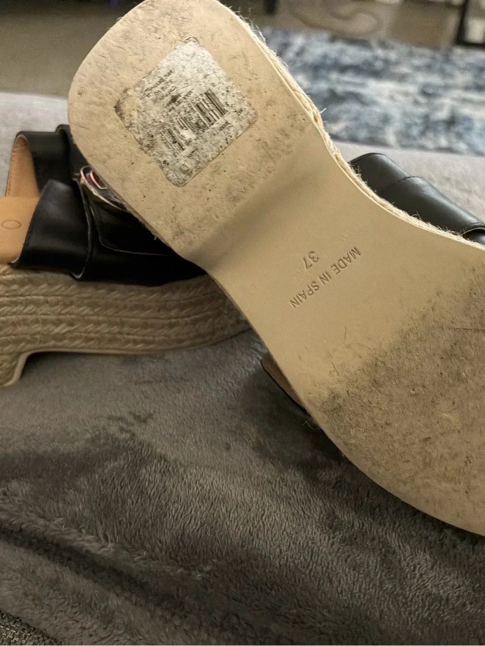 Mario Valentino Black Leather Platform Espadrille Slide with Gold Emblem